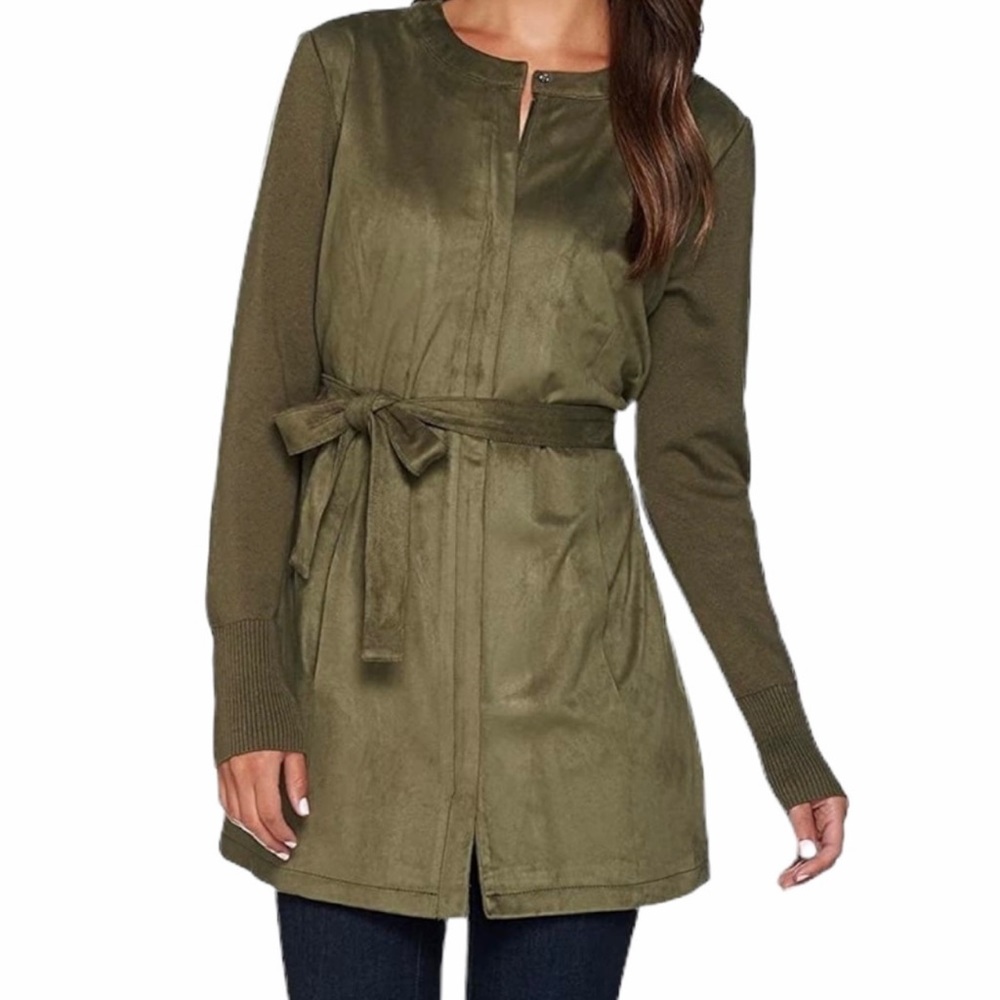 H by Halston Olive Faux Suede and Cotton Jacket